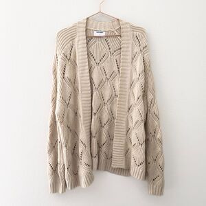 Old Navy Cream Ivory Pointelle-Knit Open-Front Cardigan Size Large